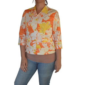 Coldwater Creek Women's Floral Summer Jacket Size 14 Cotton/Spandex Orange White